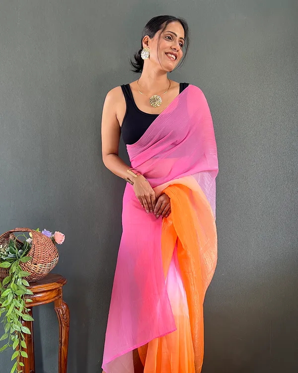 Pink_And_OrangeColor_1-Minute_Ready_To_Wear_Georgette_Saree_With_Blouse_Piece