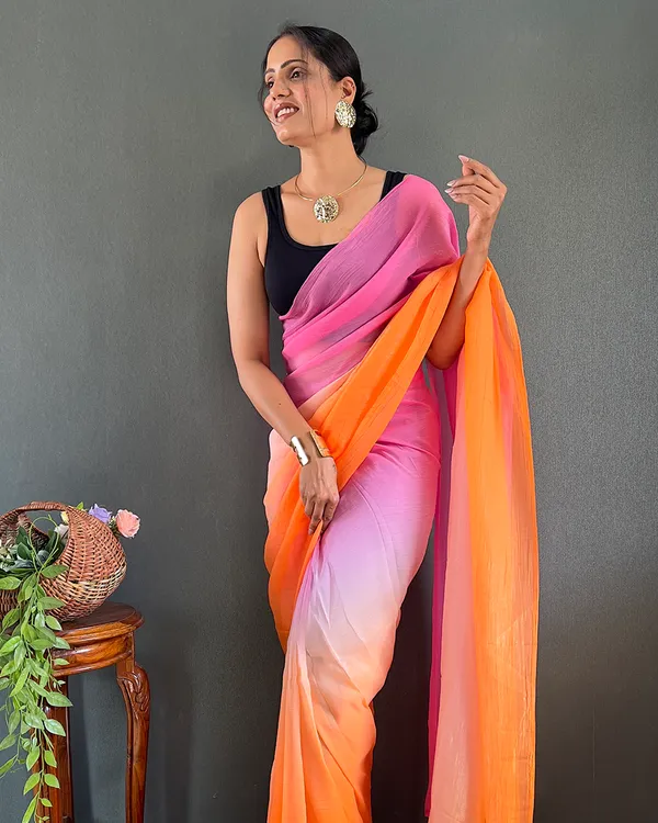 Pink_And_OrangeColor_1-Minute_Ready_To_Wear_Georgette_Saree_With_Blouse_Piece