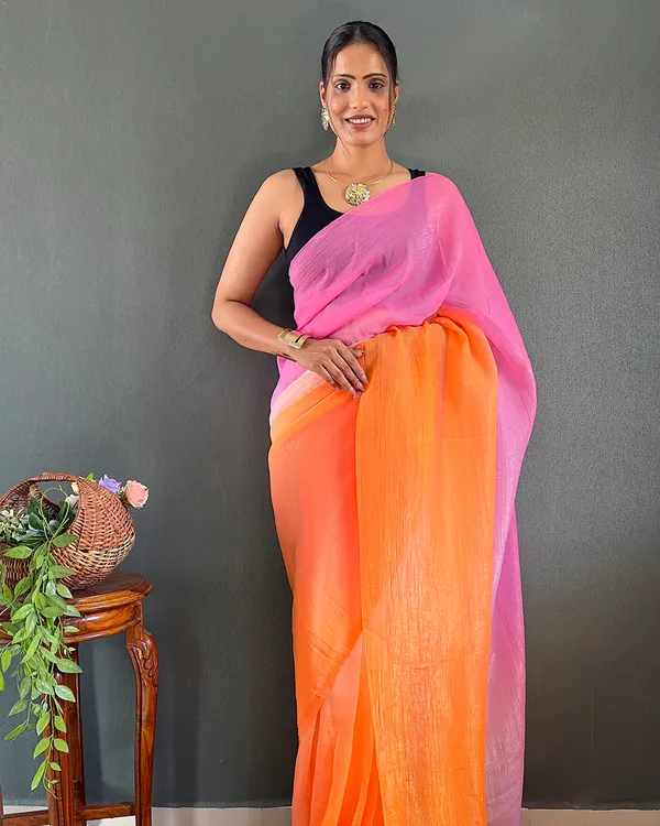 Pink_And_OrangeColor_1-Minute_Ready_To_Wear_Georgette_Saree_With_Blouse_Piece