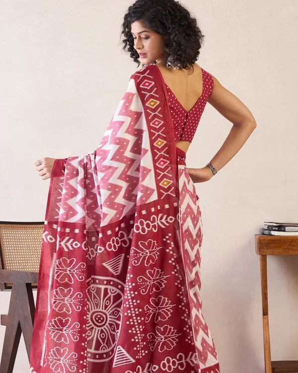 White_And_Pink_Color_Mulmul_Cotton_1_-_Minute_Ready_to_Wear_Saree_with_Pocket_and_Blouse_Piece