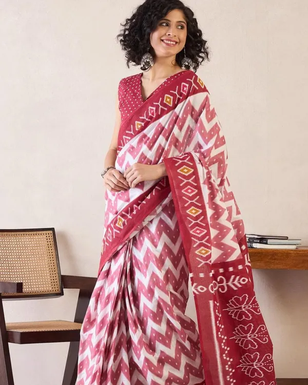 White_And_Pink_Color_Mulmul_Cotton_1_-_Minute_Ready_to_Wear_Saree_with_Pocket_and_Blouse_Piece