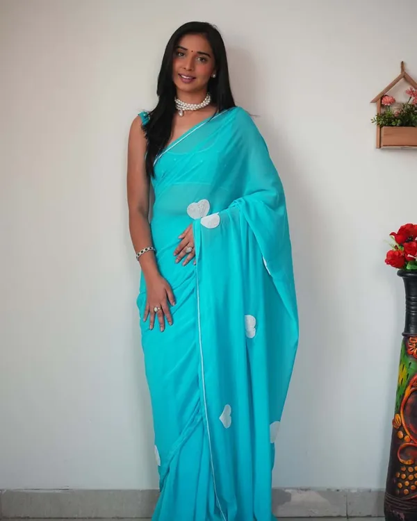 Bottle_Blue_Color_1-Minute_Ready_To_Wear_Georgette_Saree_With_Blouse_Piece