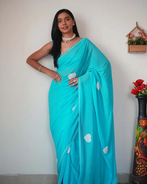 Bottle_Blue_Color_1-Minute_Ready_To_Wear_Georgette_Saree_With_Blouse_Piece