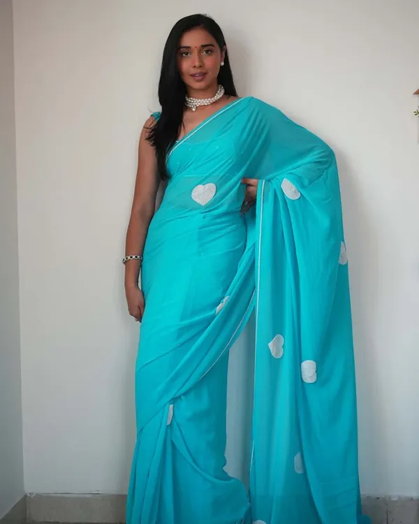 Bottle_Blue_Color_1-Minute_Ready_To_Wear_Georgette_Saree_With_Blouse_Piece