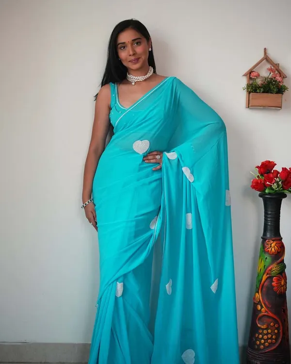Bottle_Blue_Color_1-Minute_Ready_To_Wear_Georgette_Saree_With_Blouse_Piece