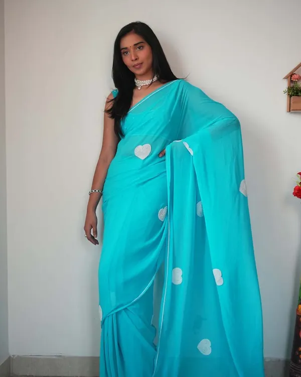 Bottle_Blue_Color_1-Minute_Ready_To_Wear_Georgette_Saree_With_Blouse_Piece