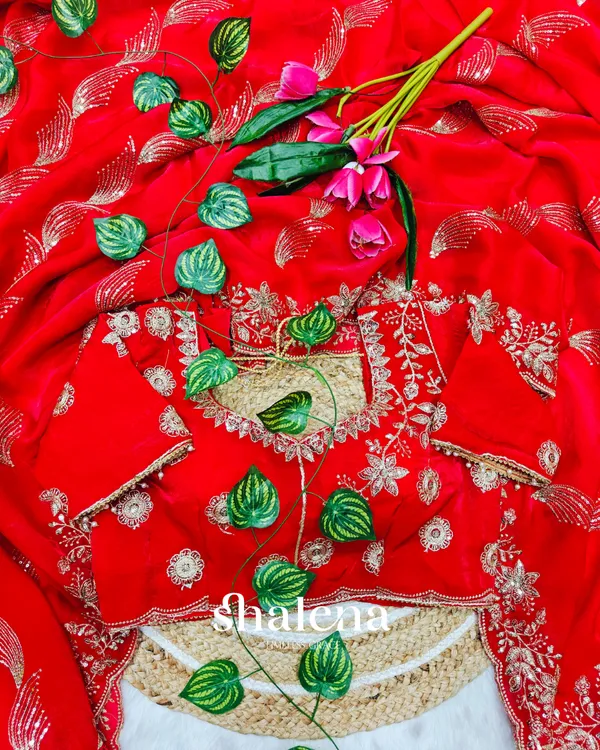 Blooming_Red_Fendy_Silk_Sequence_Embroidery_Work_Saree_With_Stitched_Blouse