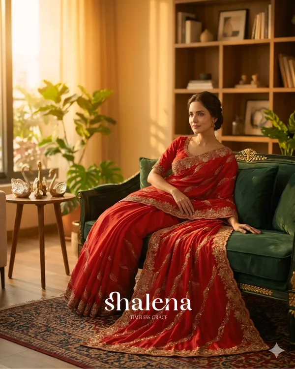 Blooming_Red_Fendy_Silk_Sequence_Embroidery_Work_Saree_With_Stitched_Blouse