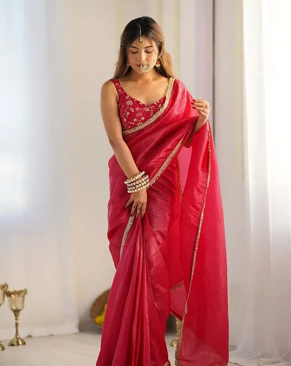 Red_Color_1-Minute_Ready_To_Wear_Soft_Gold_Crush_Silk_Saree_with_Lace_Border_&_Stitched_Blouse