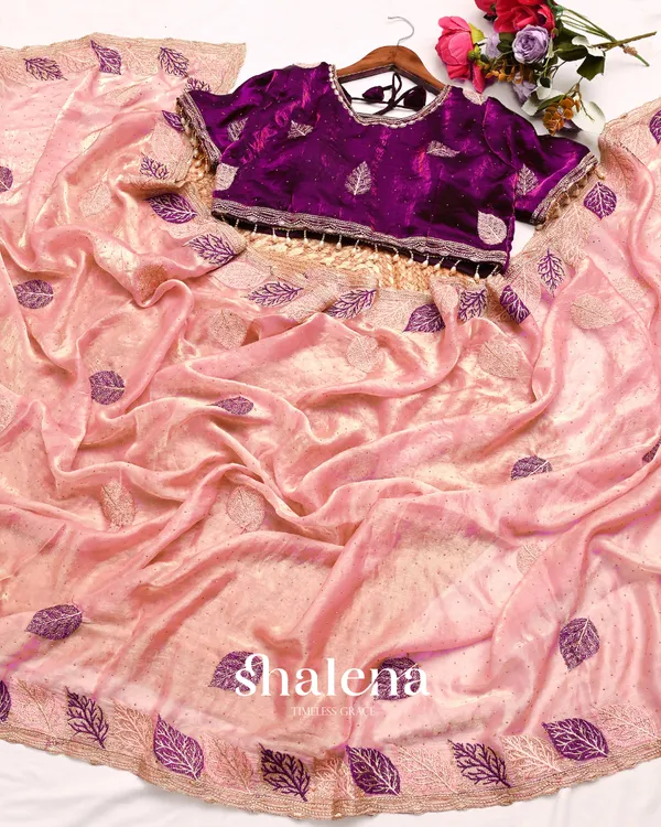 Comely_Peach_Fancy_Silk_Embroidery_Work_Saree_With_Stitched_Blouse