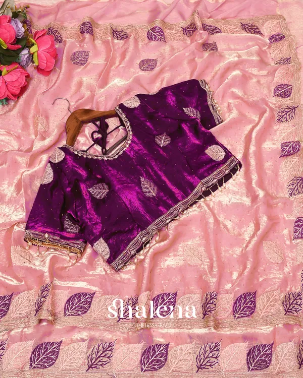 Comely_Peach_Fancy_Silk_Embroidery_Work_Saree_With_Stitched_Blouse