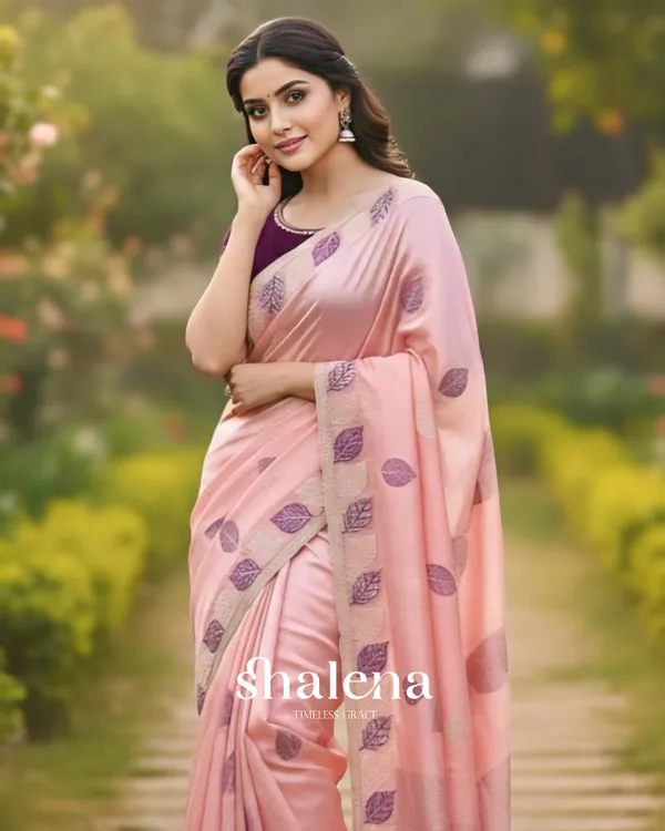 Comely_Peach_Fancy_Silk_Embroidery_Work_Saree_With_Stitched_Blouse