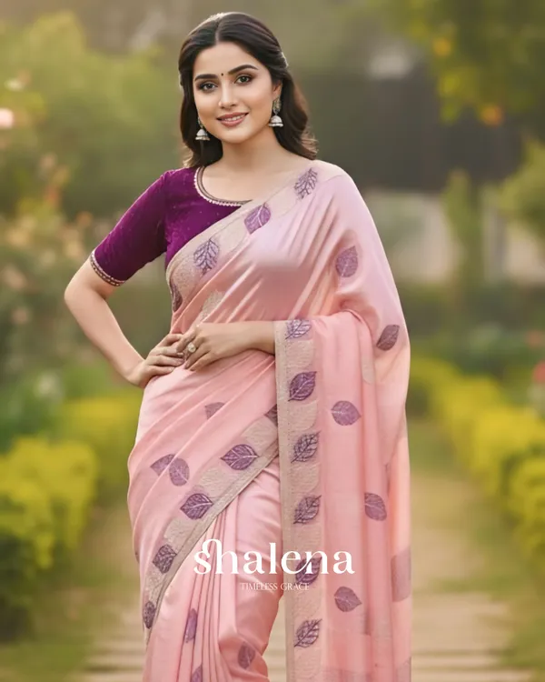 Comely_Peach_Fancy_Silk_Embroidery_Work_Saree_With_Stitched_Blouse