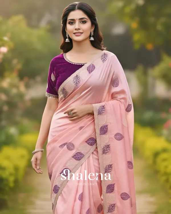 Comely_Peach_Fancy_Silk_Embroidery_Work_Saree_With_Stitched_Blouse
