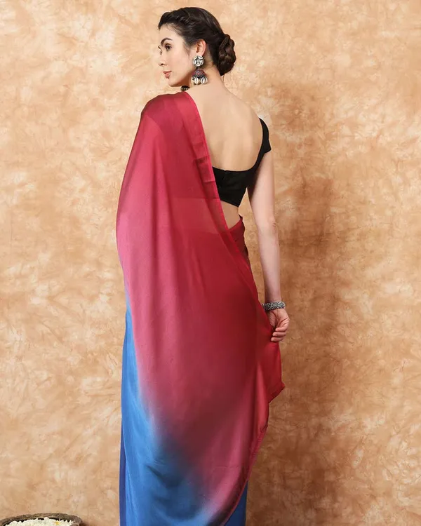 Marron_And_Blue__Color_1-Minute_Ready_To_Wear_Naylon_Saree_With_Blouse_Piece