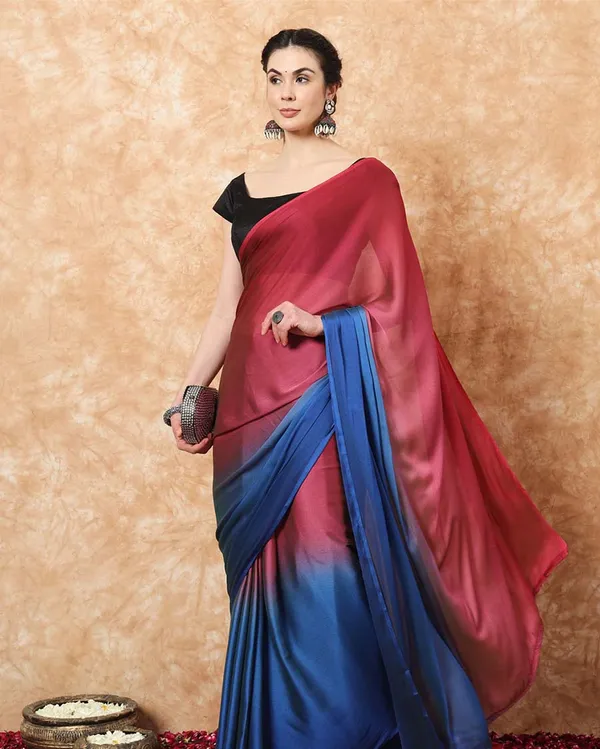 Marron_And_Blue__Color_1-Minute_Ready_To_Wear_Naylon_Saree_With_Blouse_Piece