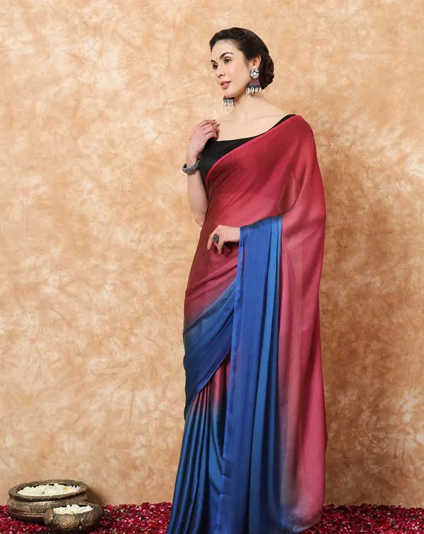 Marron_And_Blue__Color_1-Minute_Ready_To_Wear_Naylon_Saree_With_Blouse_Piece