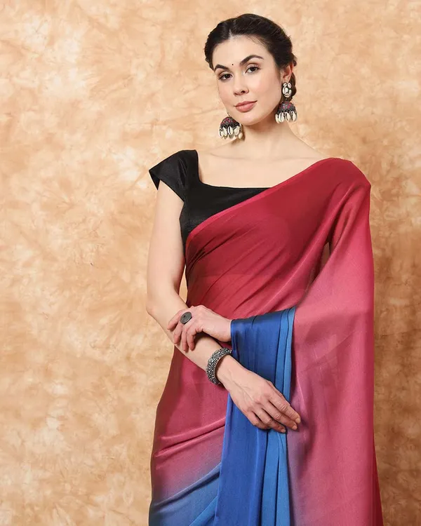 Marron_And_Blue__Color_1-Minute_Ready_To_Wear_Naylon_Saree_With_Blouse_Piece