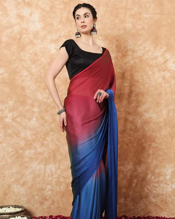 Marron_And_Blue__Color_1-Minute_Ready_To_Wear_Naylon_Saree_With_Blouse_Piece
