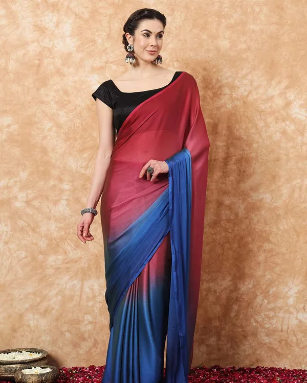 Marron_And_Blue__Color_1-Minute_Ready_To_Wear_Naylon_Saree_With_Blouse_Piece