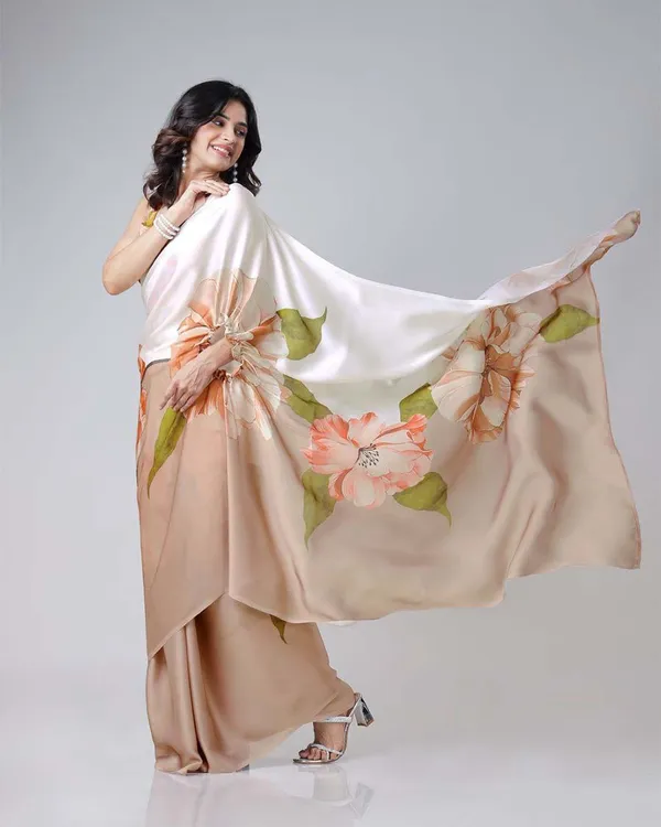 White_and_brown_Color_1_-_Minute_Ready_to_Wear_Satin_Silk_Saree_with_Unstitch_Blouse_Piece