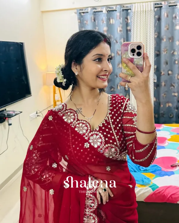 Groovy_Maroon_Embroidery_Work_Soft_Georgette_Silk_Saree_With_Mesmeric_Full_Stitched_Blouse