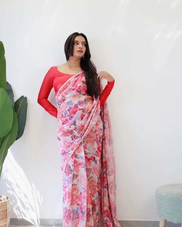 Tometo_Red_Color_1-Minute_Ready_To_Wear_Georgette_Saree_With_Blouse_Piece