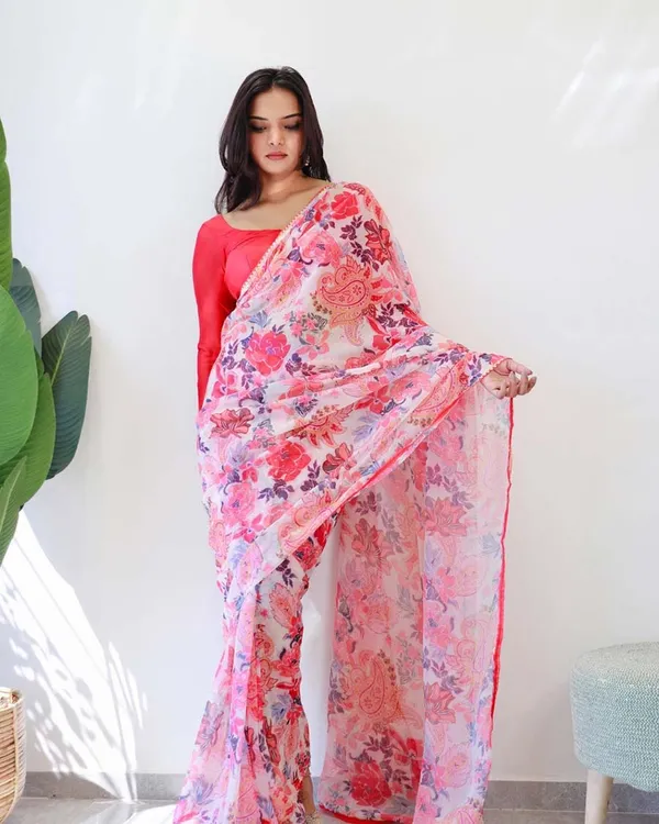 Tometo_Red_Color_1-Minute_Ready_To_Wear_Georgette_Saree_With_Blouse_Piece