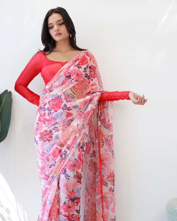 Tometo_Red_Color_1-Minute_Ready_To_Wear_Georgette_Saree_With_Blouse_Piece