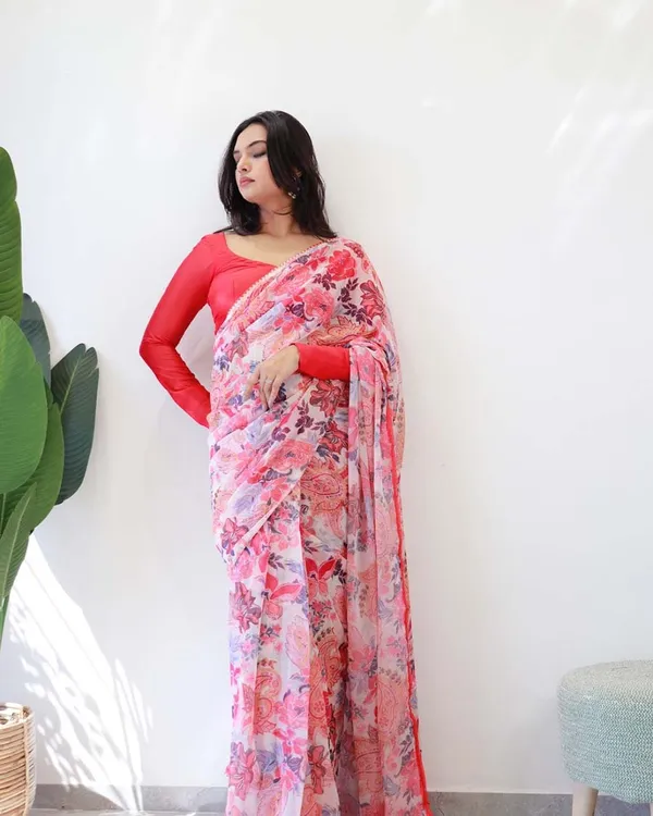 Tometo_Red_Color_1-Minute_Ready_To_Wear_Georgette_Saree_With_Blouse_Piece