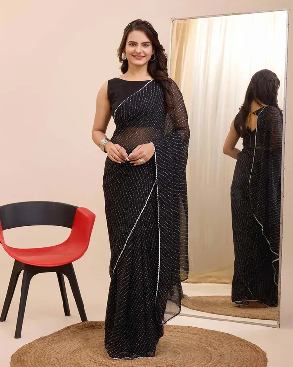 Black_Color_1-Minute_Ready_To_Wear_Georgette_Saree_With_Blouse_Piece