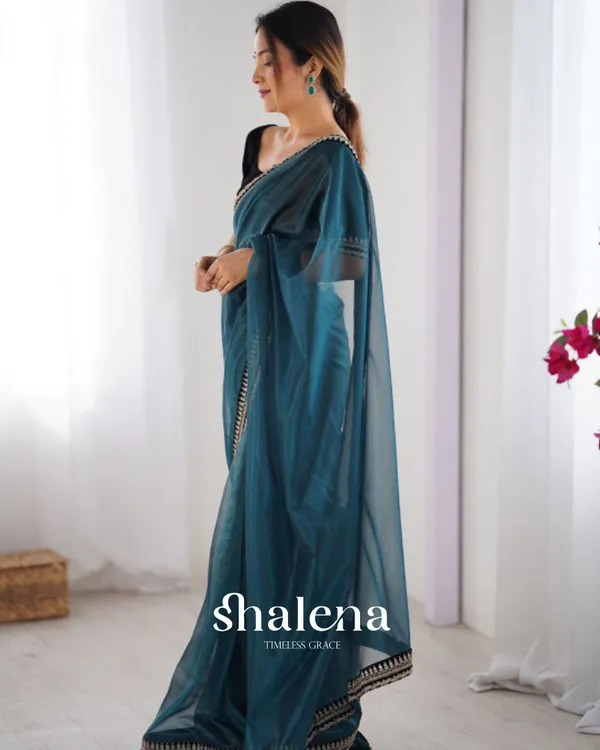 Blissful_Rama_Twill_Net_Embroidery_Work_Saree_With_Velvet_Blouse_Piece