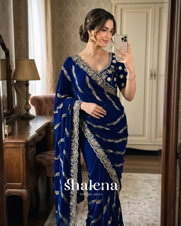 Admirable_Navy_Blue_Fendy_Silk_Sequence_Embroidery_Work_Saree_With_Stitched_Blouse