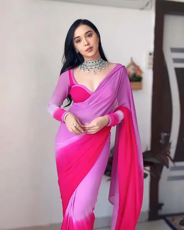 Calm_pink_And_Pink_Color_1-Minute_Ready_To_Wear_Georgette_Saree_With_Blouse_Piece