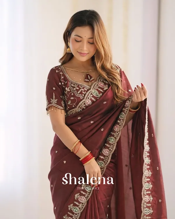 Rhapsody_Maroon_Fendy_Silk_Sequence_Embroidery_Work_Saree_With_Stitched_Blouse