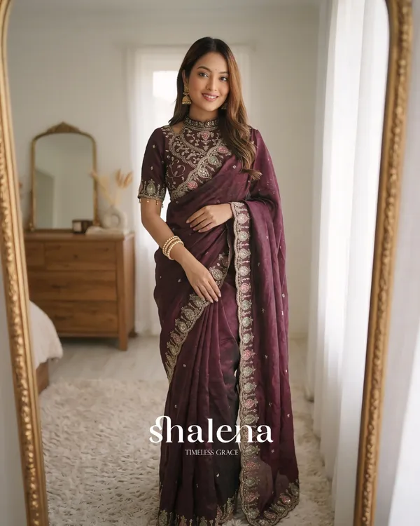 Rhapsody_Maroon_Fendy_Silk_Sequence_Embroidery_Work_Saree_With_Stitched_Blouse