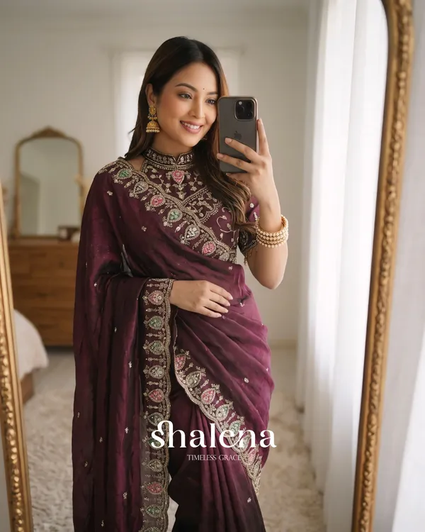 Rhapsody_Maroon_Fendy_Silk_Sequence_Embroidery_Work_Saree_With_Stitched_Blouse