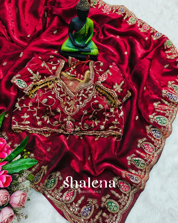 Rhapsody_Maroon_Fendy_Silk_Sequence_Embroidery_Work_Saree_With_Stitched_Blouse
