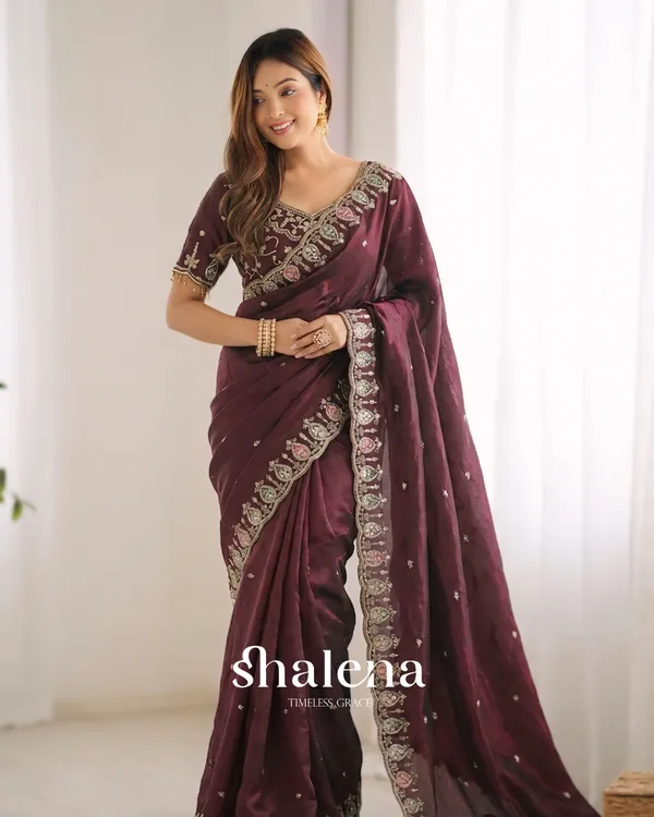 Rhapsody_Maroon_Fendy_Silk_Sequence_Embroidery_Work_Saree_With_Stitched_Blouse