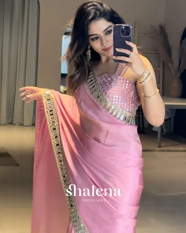 Invaluable_Pink_Satin_Silk_Mirror_Work_Saree_With_Seraphic_Blouse_Piece