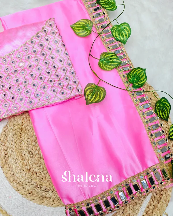 Invaluable_Pink_Satin_Silk_Mirror_Work_Saree_With_Seraphic_Blouse_Piece