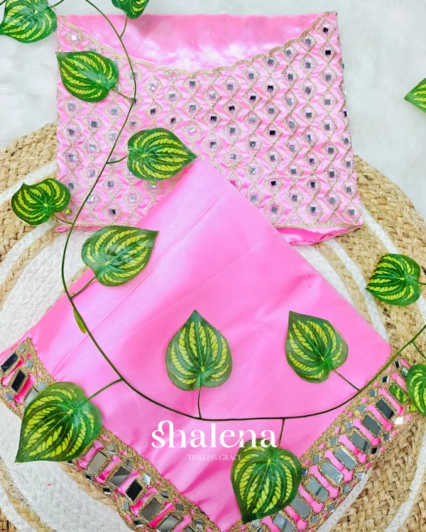 Invaluable_Pink_Satin_Silk_Mirror_Work_Saree_With_Seraphic_Blouse_Piece