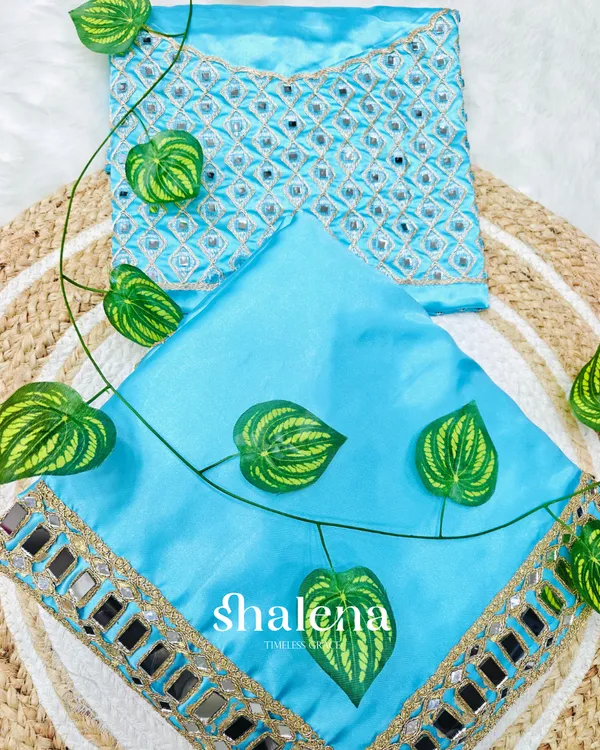 Sumptuous_Sky_Satin_Silk_Mirror_Work_Saree_With_Rhapsody_Blouse_Piece