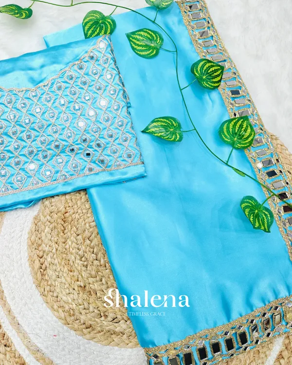 Sumptuous_Sky_Satin_Silk_Mirror_Work_Saree_With_Rhapsody_Blouse_Piece