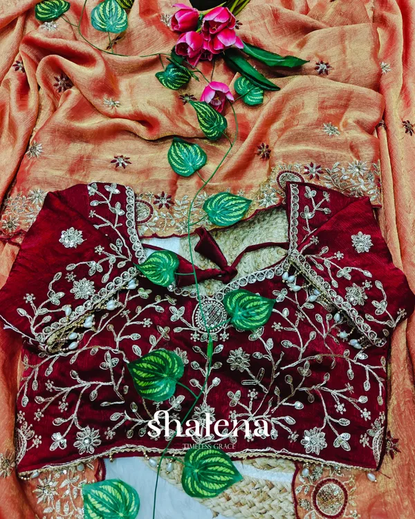 Resplendent_Orange_Fendy_Chiffon_Silk_Sequence_Embroidery_Work_Saree_With_Stitched_Blouse