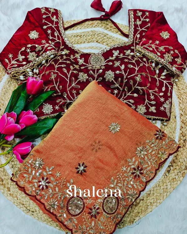Resplendent_Orange_Fendy_Chiffon_Silk_Sequence_Embroidery_Work_Saree_With_Stitched_Blouse