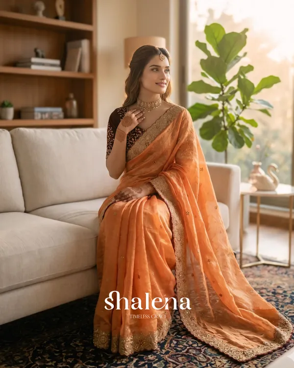 Resplendent_Orange_Fendy_Chiffon_Silk_Sequence_Embroidery_Work_Saree_With_Stitched_Blouse
