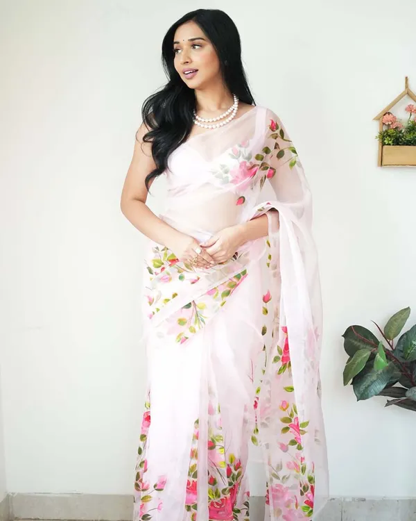 Calm_Pink_Color_1-Minute_Ready_To_Wear_Organza_Saree_With_Blouse_Piece