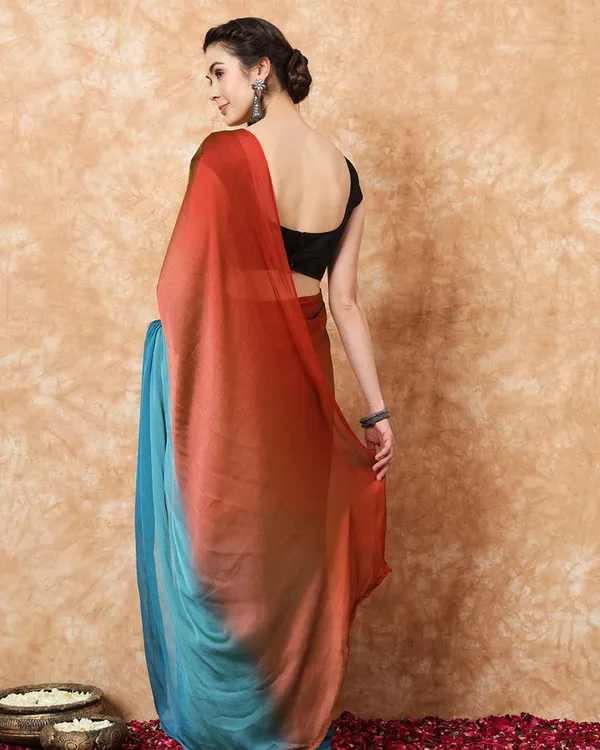 Bottle_Green_and_Orange__Color_1-Minute_Ready_To_Wear_Naylon_Saree_With_Blouse_Piece