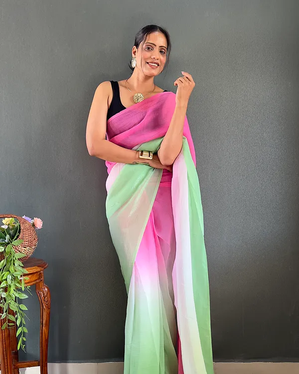 Pink_And_Green_Color_1-Minute_Ready_To_Wear_Georgette_Saree_With_Blouse_Piece